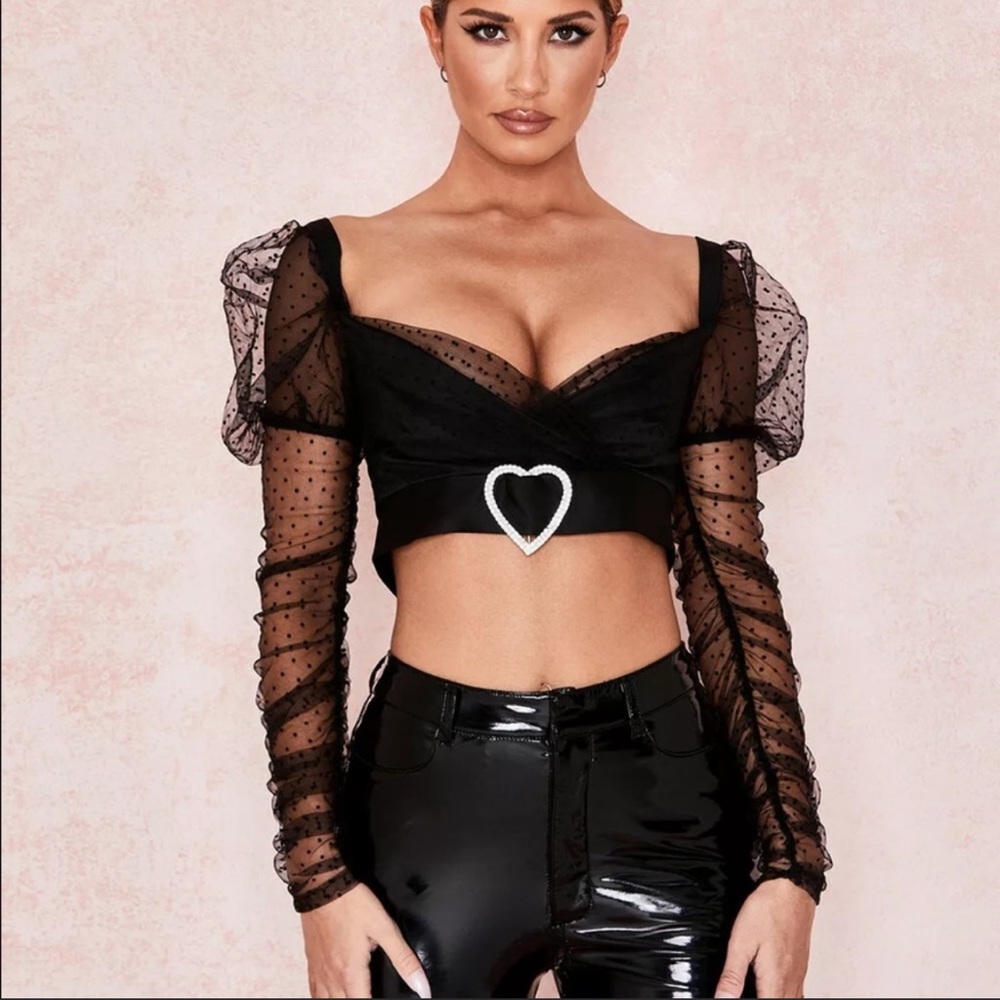CLARA GATHERED MESH HEART BUCKLE TOP
